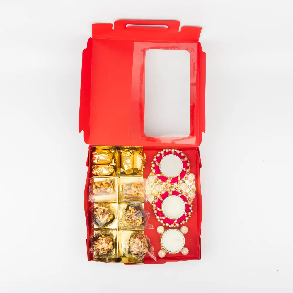 Luxury dry fruit hamper with T-light holders